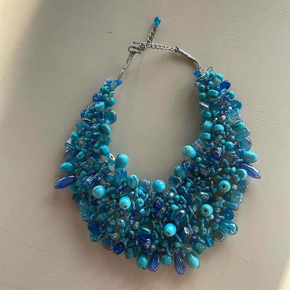Turquoise handmade beaded collar necklace